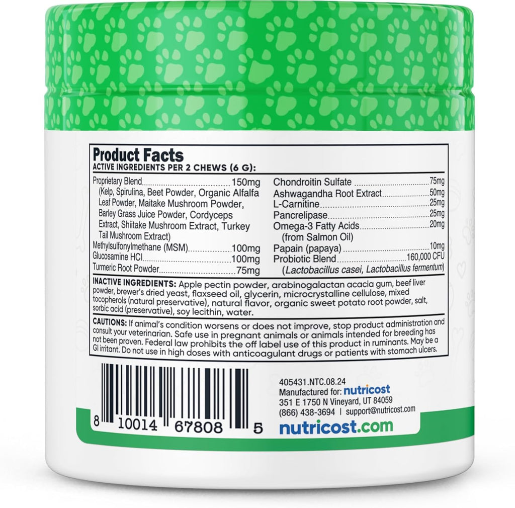 Nutricost Pets - Suplemento Multifuncional en Chews Blandos para Perros, Sabor a Res, 60 unidades