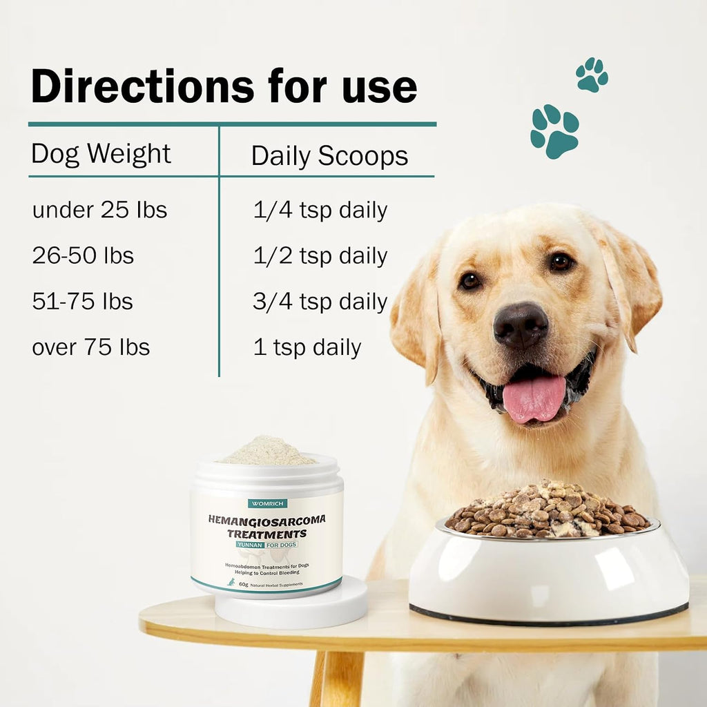 Quick Stop Bleeding para Perros, Polvo Natural de Yunnan Sanqi para Hemangiosarcoma, Sangrado Interno y Moretones - 60g