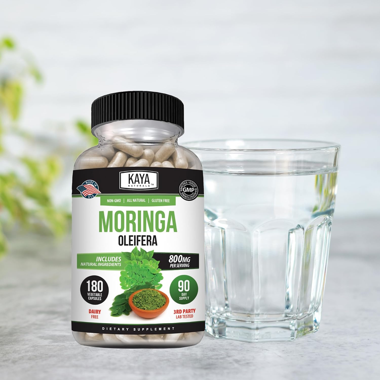 Kaya Naturals Extracto de Hoja de Moringa - Superfood Verde Completo - 180 Cápsulas Vegetales