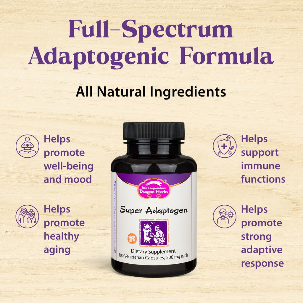 Dragon Herbs Super Adaptogen - Suplemento Adaptógeno con 16 Hierbas Tónicas, 100 Cápsulas