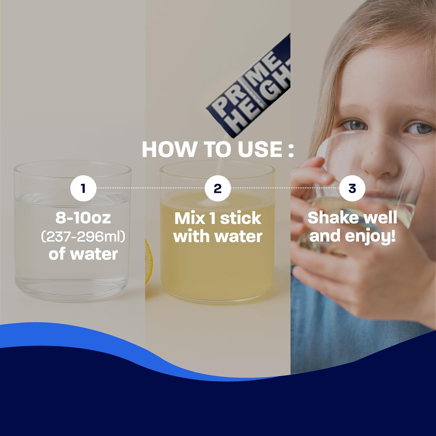BONE SCIENCE Height Multivitamínico en Polvo para Niños y Adolescentes, Sabor Limón-Lima, 30 Sticks