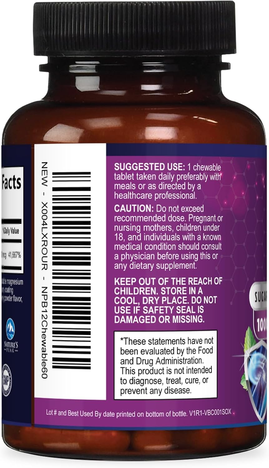 Vitamina B12 Metilcobalamina 1000 mcg - 60 Comprimidos Masticables Sabor Bayas
