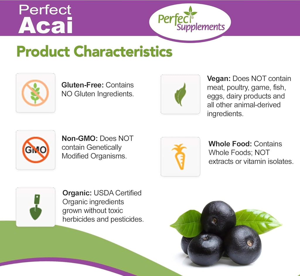 Perfect Acai - Suplemento de Acai Orgánico Liofilizado - 120 Cápsulas Vegetales
