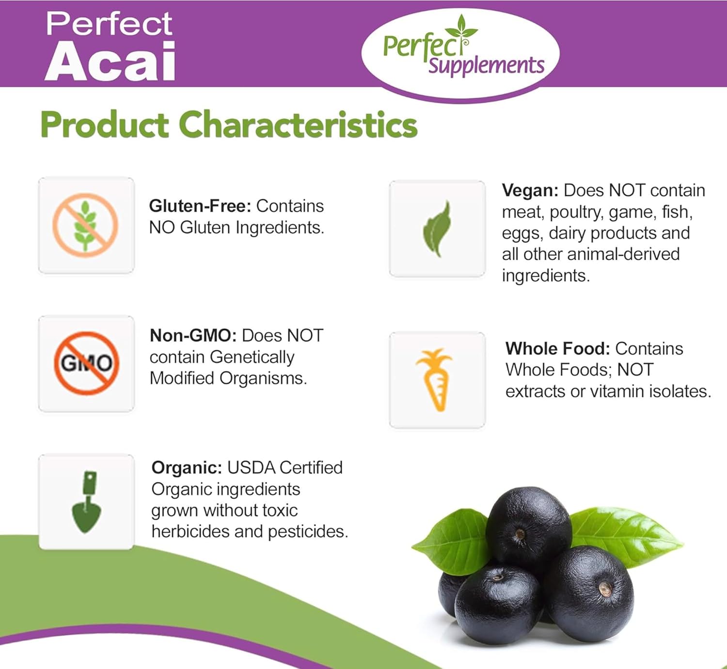 Perfect Acai - Suplemento de Acai Orgánico Liofilizado - 120 Cápsulas Vegetales