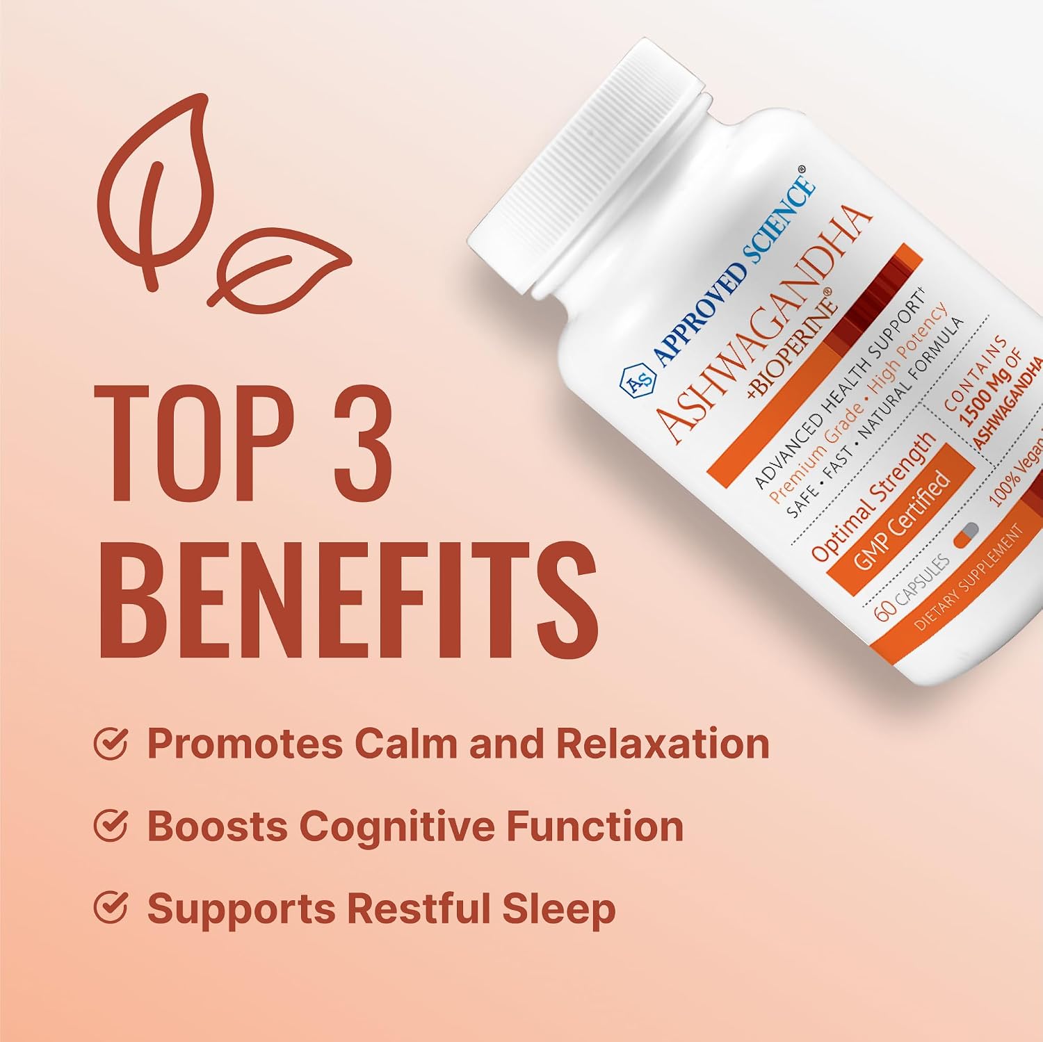 Approved Science Ashwagandha 1500mg con Bioperine® y Jengibre - 60 Cápsulas Veganas