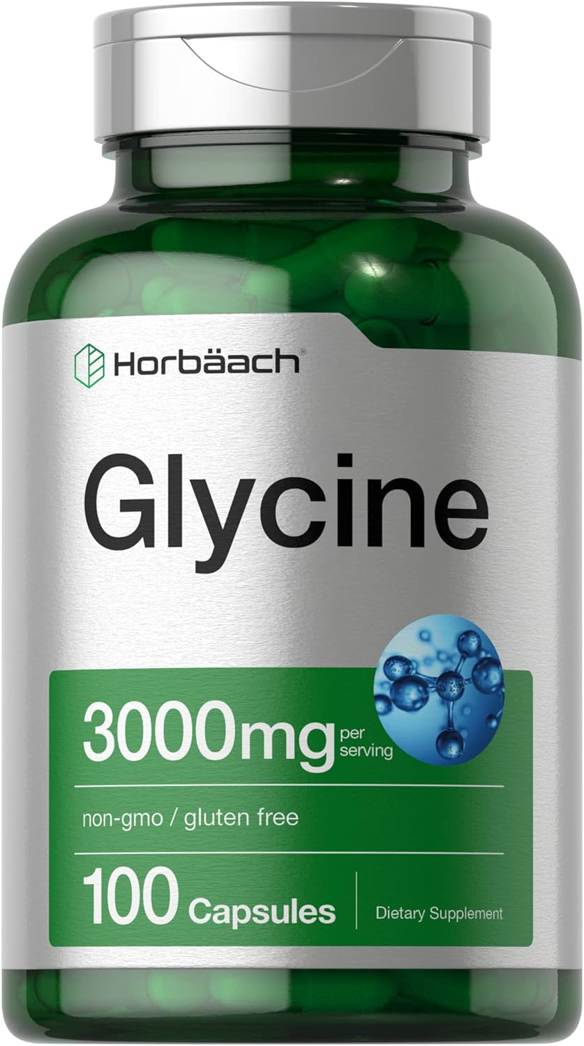 Horbäach Glicina 3000mg | 100 Cápsulas | No-GMO, Sin Gluten