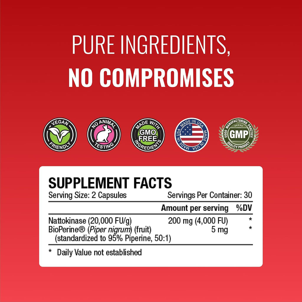 Approved Science Nattokinase 4000 FU 200 mg con BioPerine - Sin Vitamina K2 - 360 Cápsulas Veganas