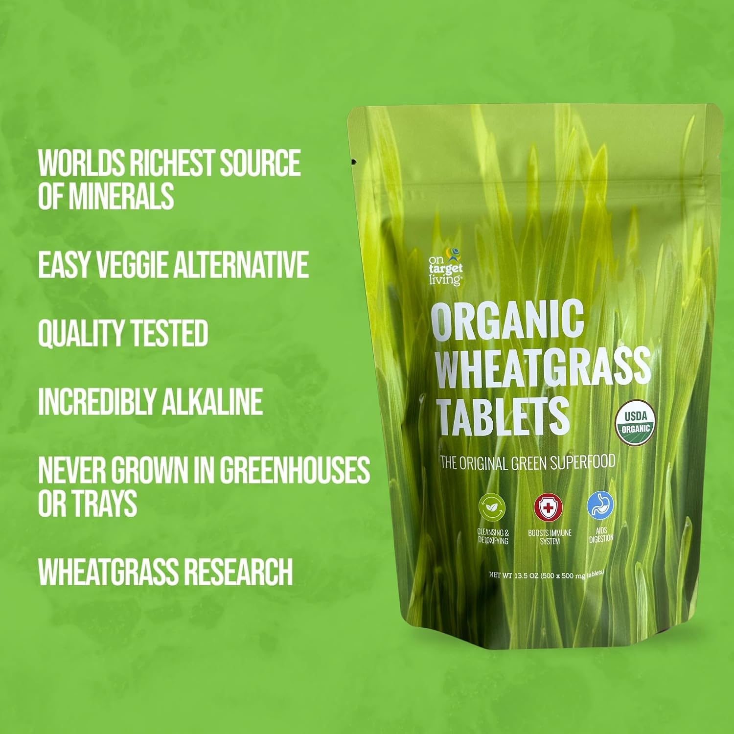 On Target Living Wheatgrass Tabletas Orgánico - 500 Comprimidos