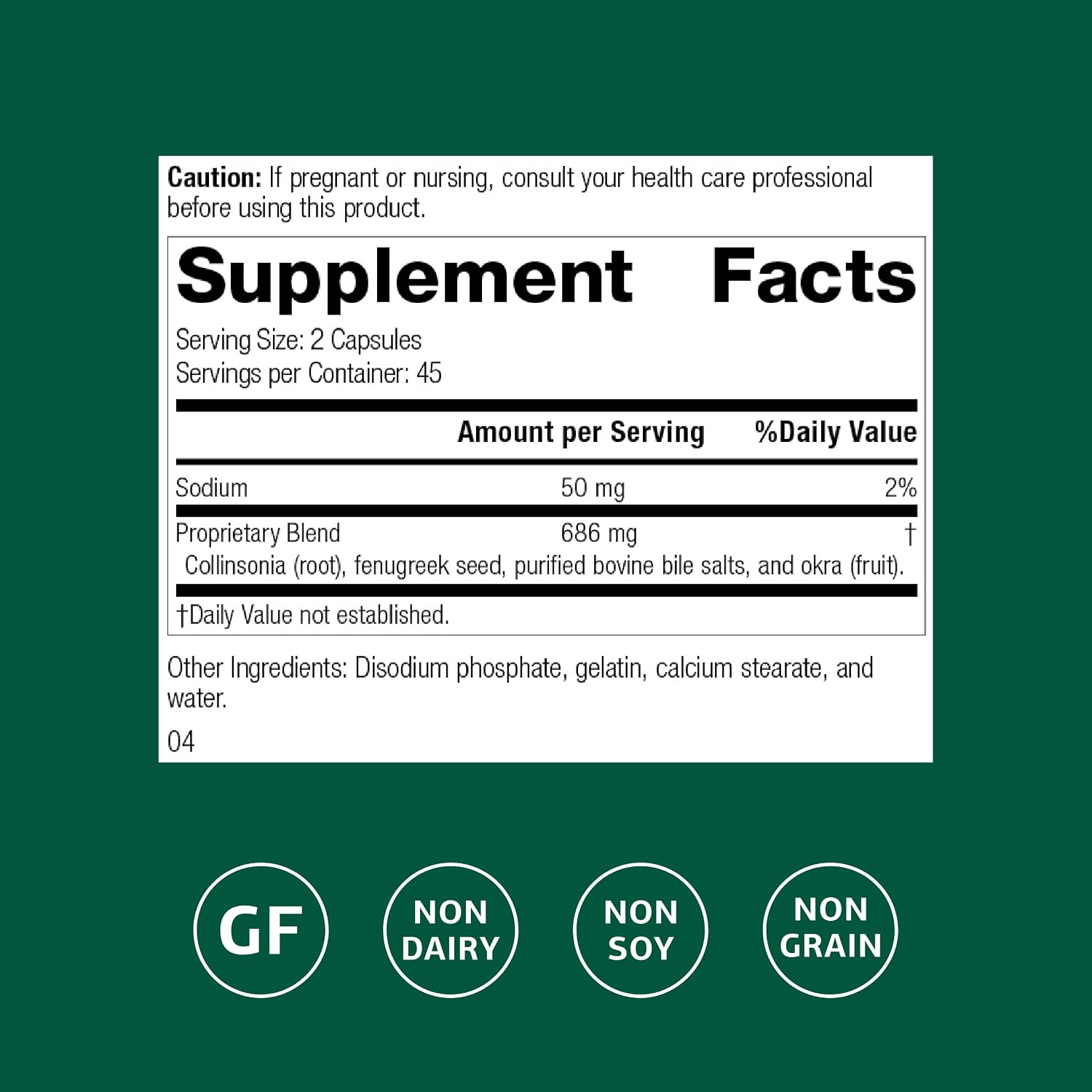 Standard Process Fen-Cho - Complemento para la salud digestiva e intestinal - Sin gluten, sin lácteos y sin soja - 90 cápsulas (45 dosis)