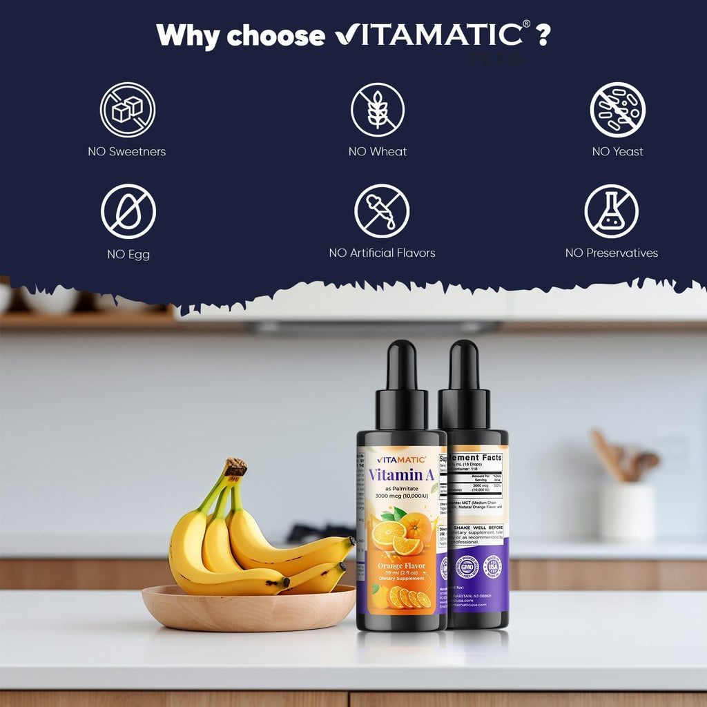 Vitamatic Vitamina A Líquida sin Azúcar 10000 UI (3000 mcg) como Palmitato de Retinilo - 59 ml (2 FL OZ)