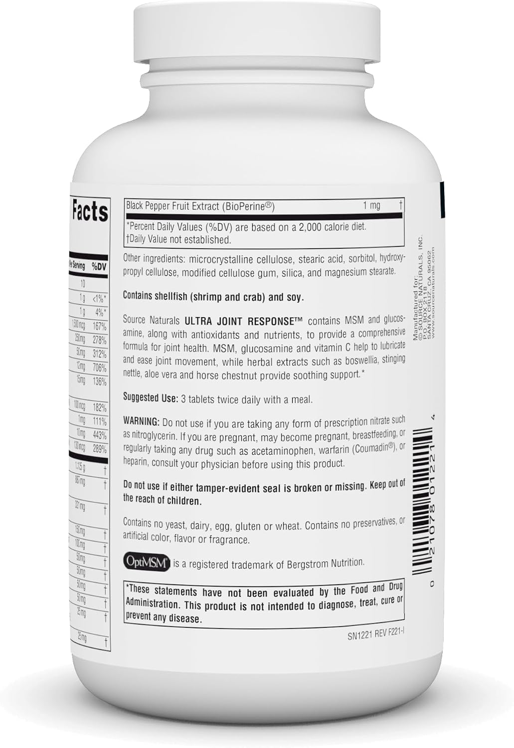 Source Naturals Ultra Joint Response, Glucosamina y MSM, 180 Comprimidos