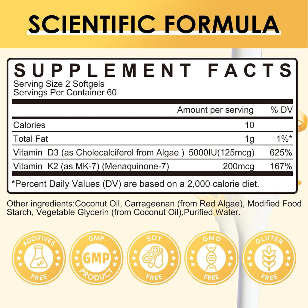 Vitamina D3 + K2 MK-7 5000 UI / 200 mcg - 120 Cápsulas Blandas - GPGP GreenPeople