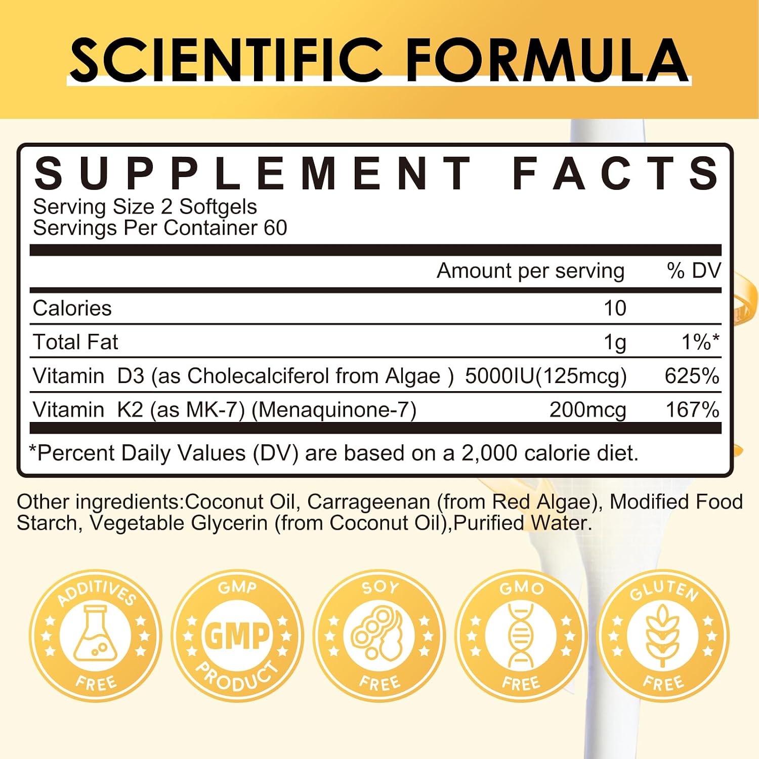 Vitamina D3 + K2 MK-7 5000 UI / 200 mcg - 120 Cápsulas Blandas - GPGP GreenPeople