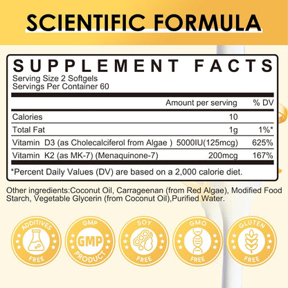 GPGP GreenPeople Vitamina D3 K2 5000 UI + – Función muscular: La vitamina D contribuye al mantenimiento de los – Image 2