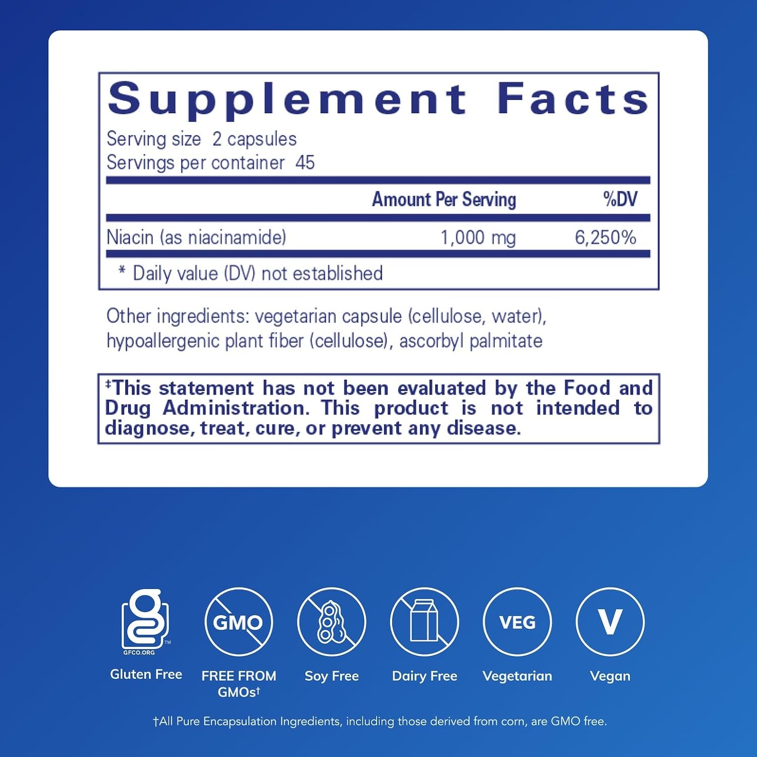 Pure Encapsulations Niacinamida | Vitamina B3 para el metabolismo energético y la movilidad articular | 90 Cápsulas