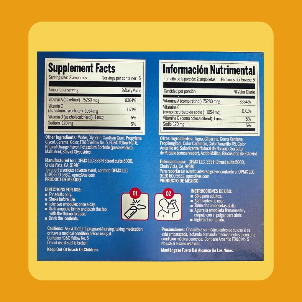 Aderogripa Immune Support Vitaminas C, A y D – 10 Ampollas de 10 ml Sabor Naranja Natural
