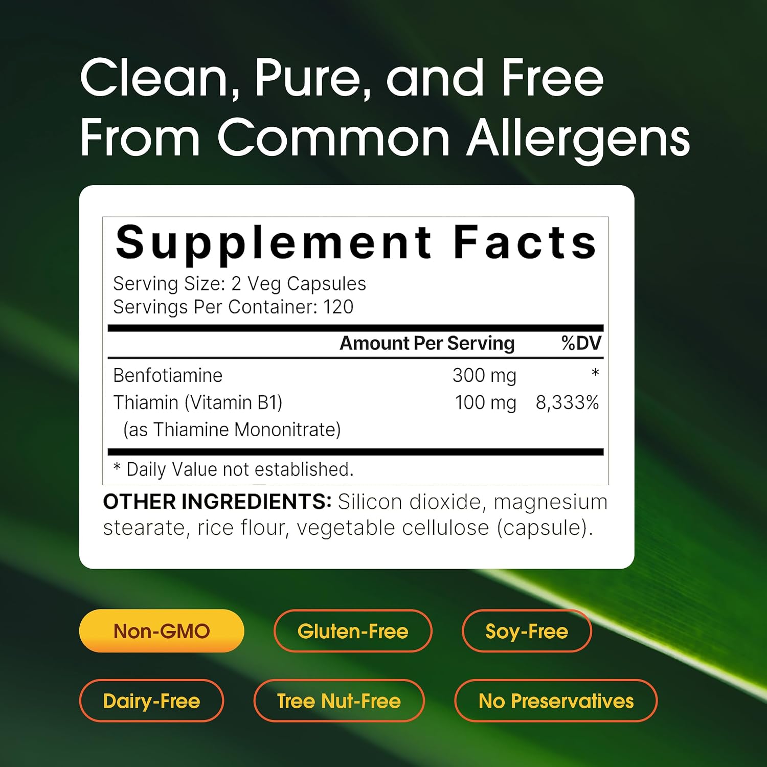 NatureBell Benfotiamina con Tiamina - 240 Cápsulas Vegetarianas - 300mg Benfotiamina y 100mg Tiamina - Complejo de Vitamina B1