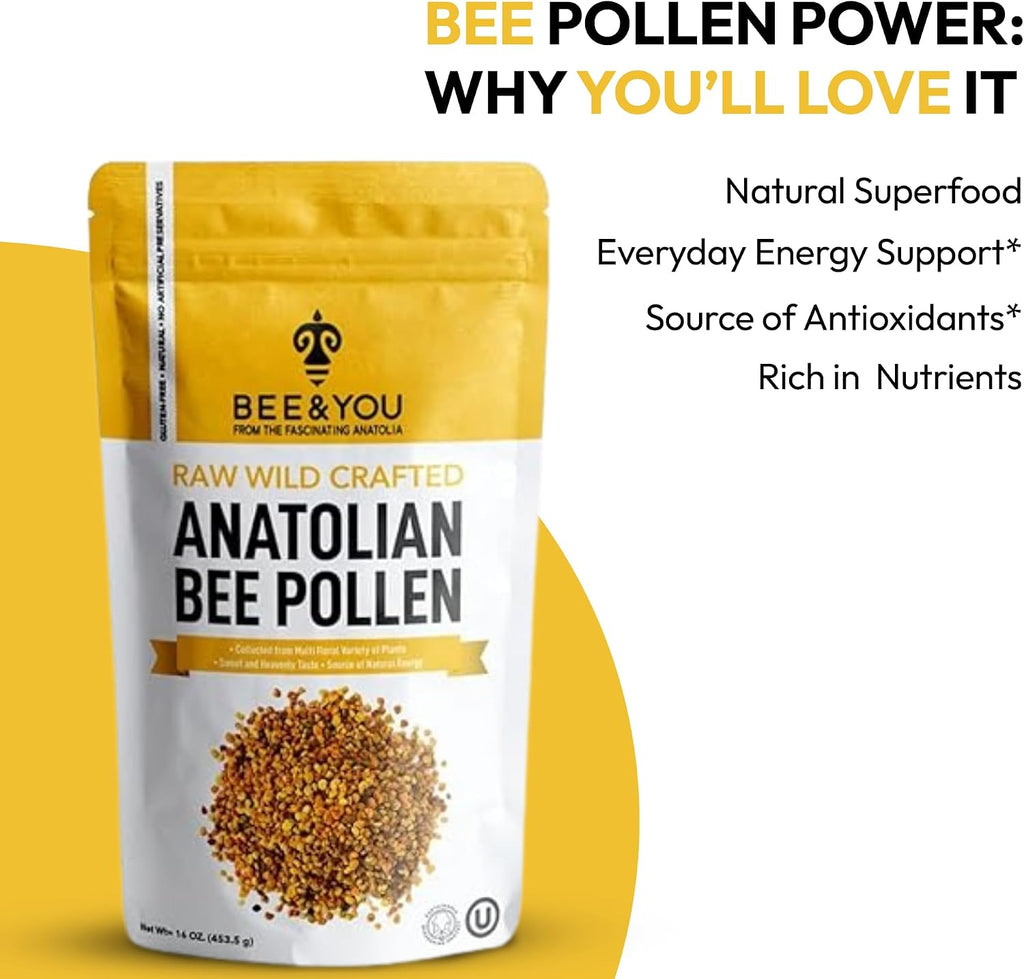 Bee and You Gránulos de Polen de Abeja, 453 g (1 libra), 100% Puro, Natural