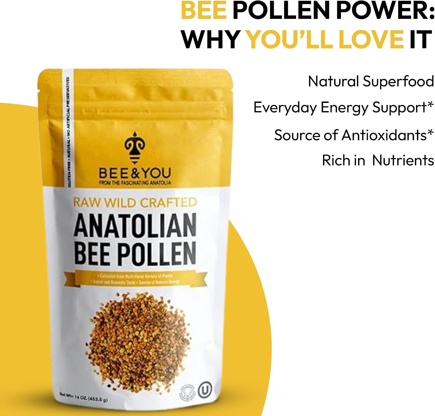 Bee and You Gránulos de Polen de Abeja, 453 g (1 libra), 100% Puro, Natural