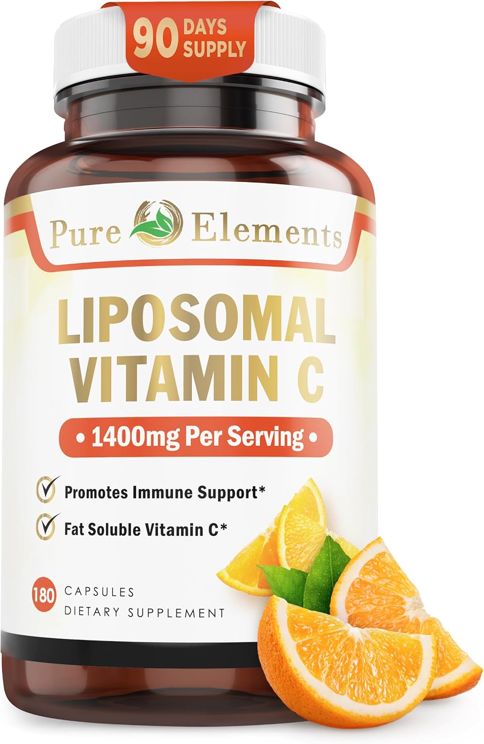 Pure Organic Elements Vitamina C Liposomal - 180 Cápsulas con 1400 mg de Ácido Ascórbico