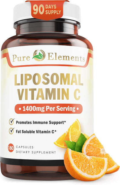 Pure Organic Elements Vitamina C Liposomal - 180 Cápsulas con 1400 mg de Ácido Ascórbico – Image 1