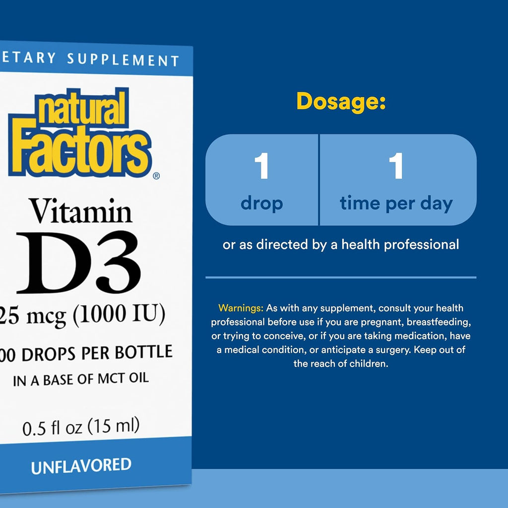 Natural Factors Liquid Vitamin D3 - Immune Support and Bone Health Supplement - 500 doses (15 ml)