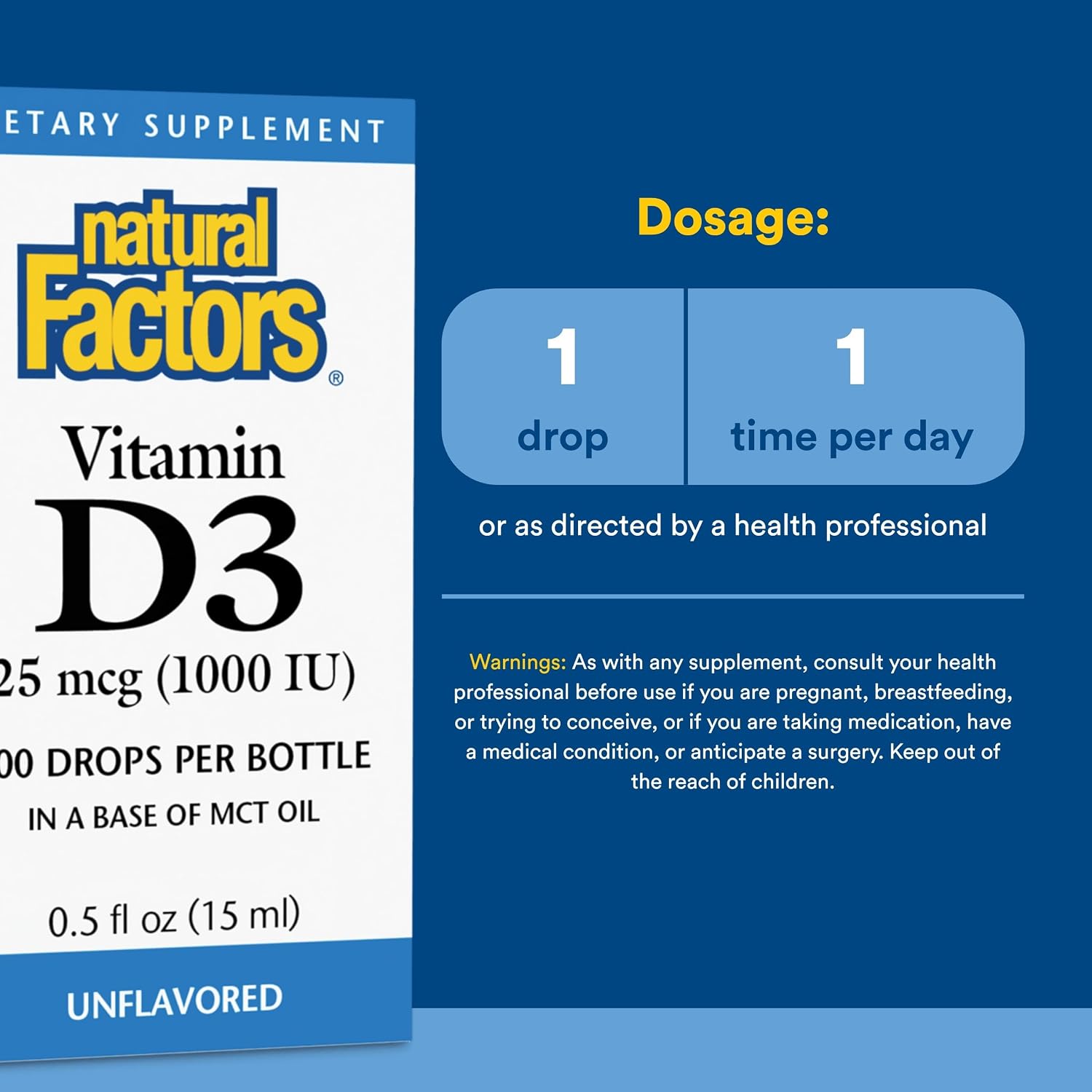 Natural Factors Liquid Vitamin D3 - Immune Support and Bone Health Supplement - 500 doses (15 ml)