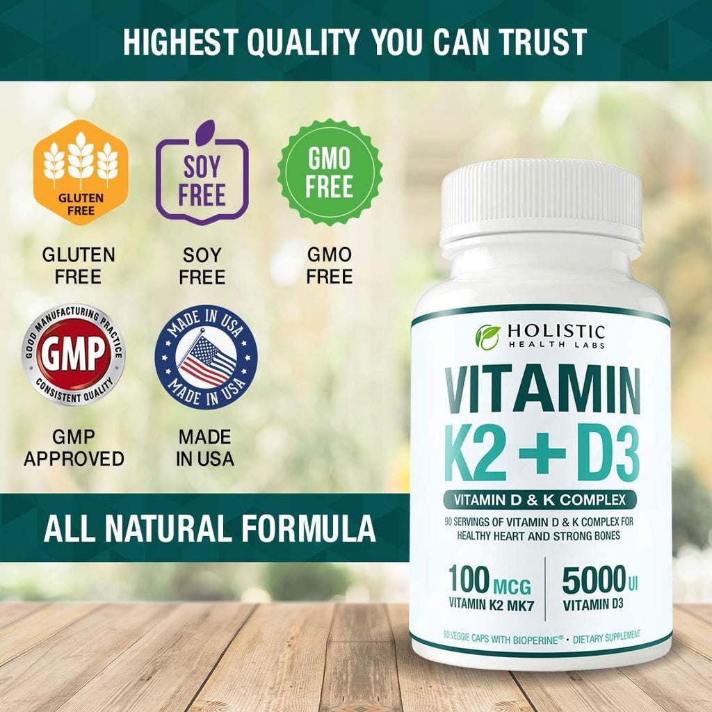 Max Absorption Vitamina D3 5000 UI + K2 MK-7 con BioPerine – 90 Cápsulas Vegetales