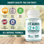 Max Absorption Vitamina D3 5000 UI + K2 MK-7 con BioPerine – 90 Cápsulas Vegetales