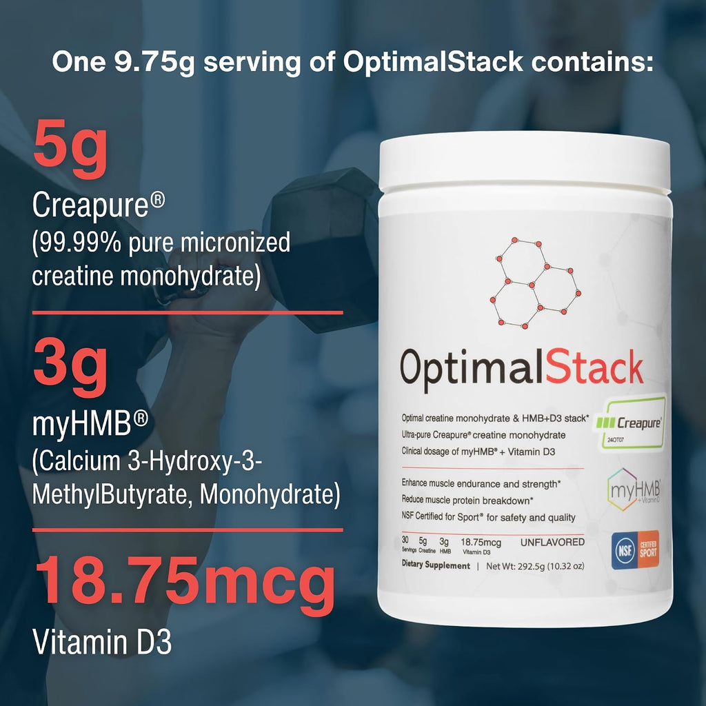 OptimalStack Creatine Monohydrate, HMB y Vitamina D3 - 30 Servicios