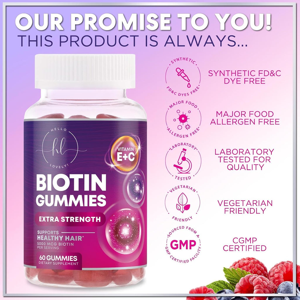 Gominolas de Biotina 5000 mcg con Vitaminas E y C – 60 Gominolas