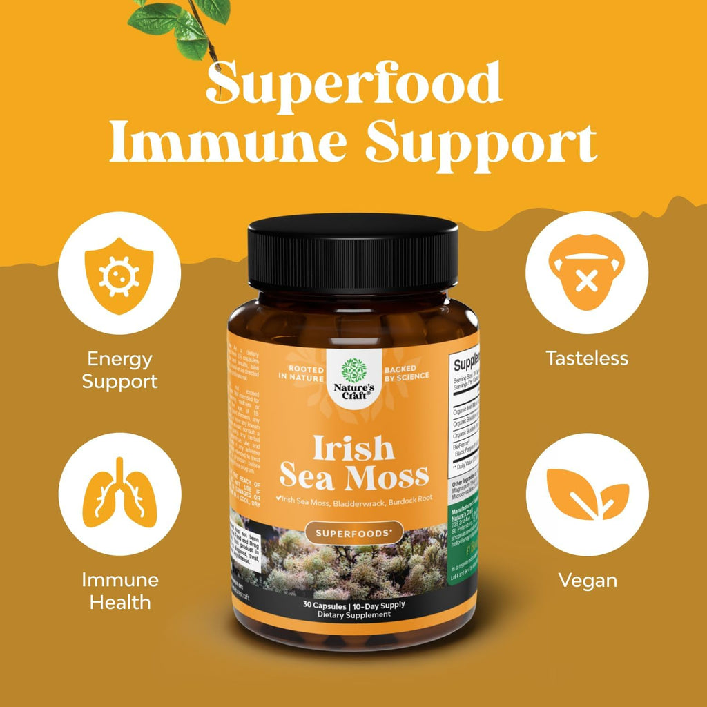 Irish Sea Moss Capsules - Musgo de Mar y Bladderwrack con Bardana | 30 Cápsulas
