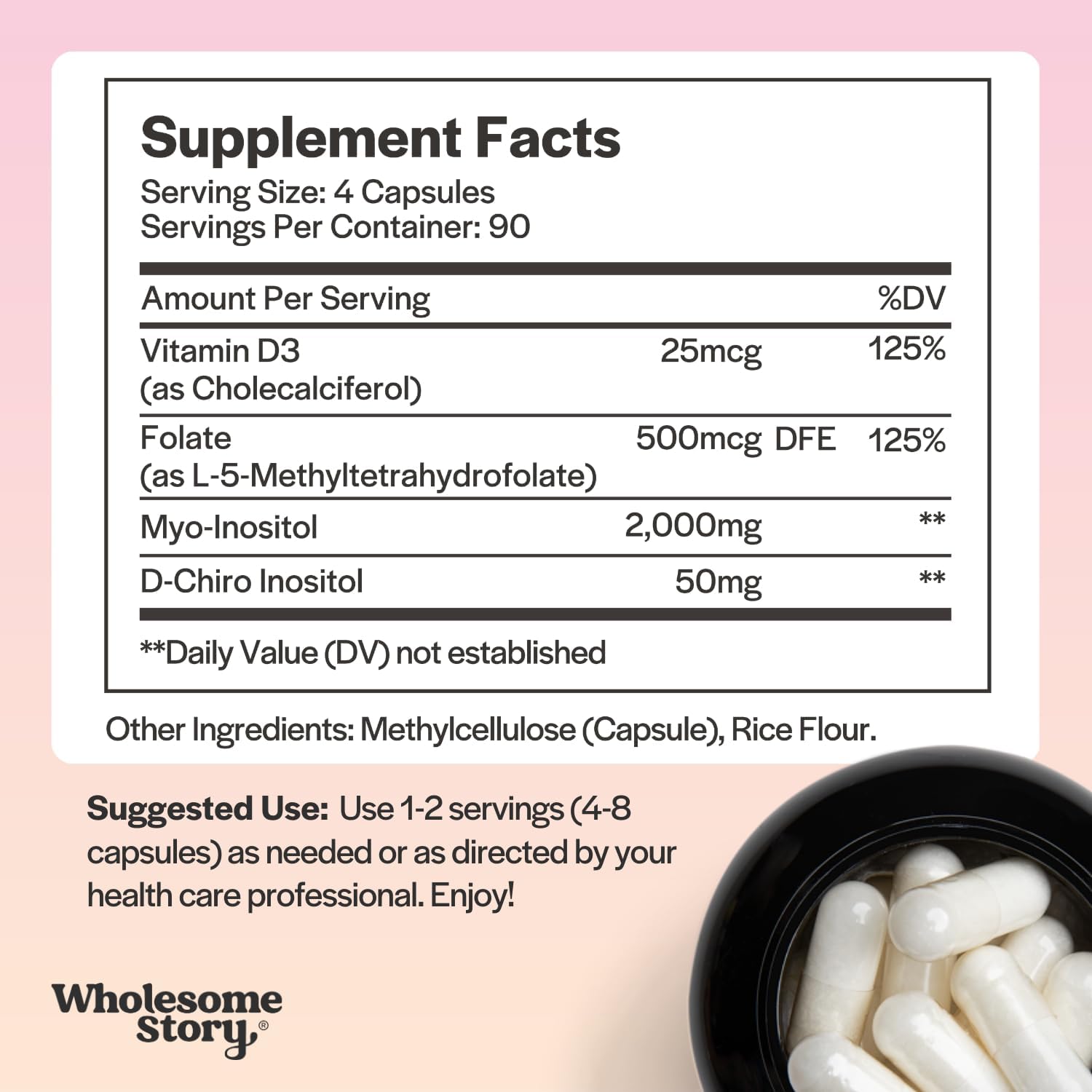 Myo-Inositol & D-Chiro Inositol 40:1 con MTHF, Folato y Vitamina D - 360 Cápsulas Veganas