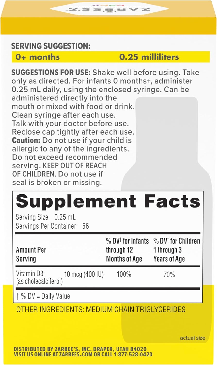 Zarbee's Gotas de Vitamina D para Bebés, 400 UI (10 mcg), 14 ml