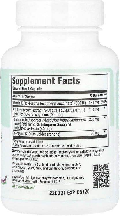 Maxi Health CircuMax – Suplemento de circulación sanguínea con castaño de Indias y rusco – 60 cápsulas – Vegano y kosher – Image 2