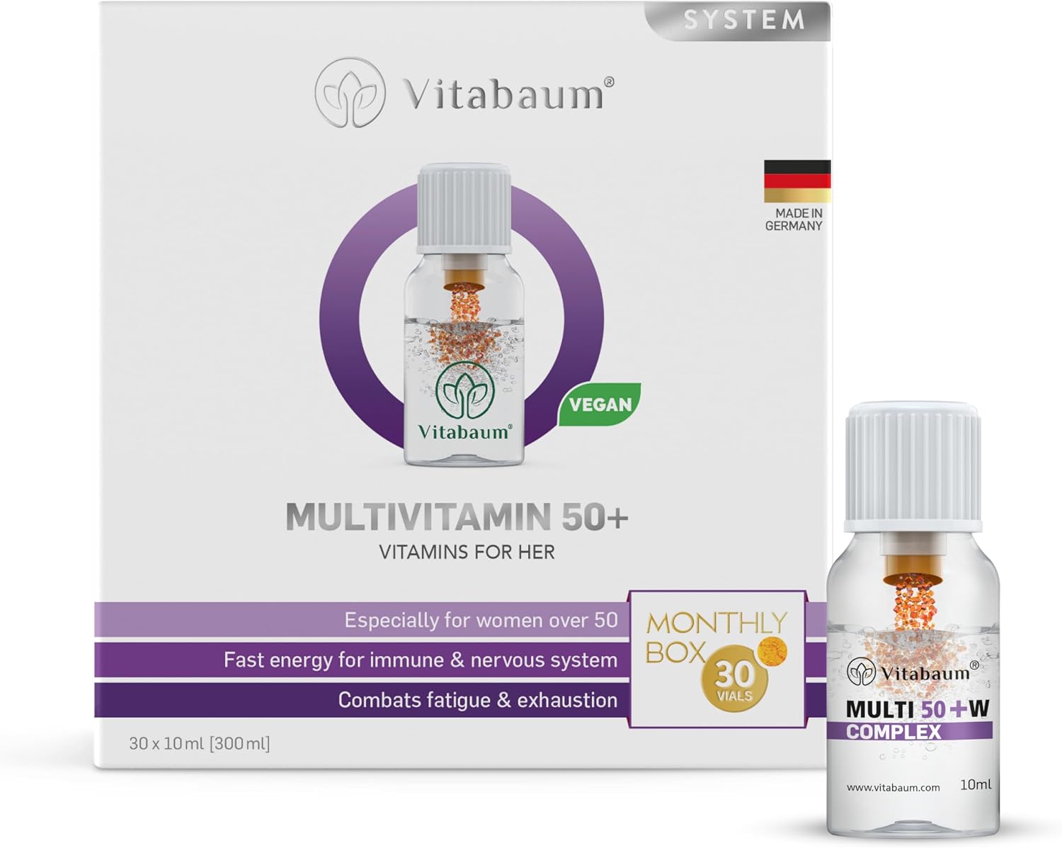 Vitabaum® Multivitamin 50+ para Ella - Sistema Twist and Mix™ - 30 Viales de 10ml - Vegano