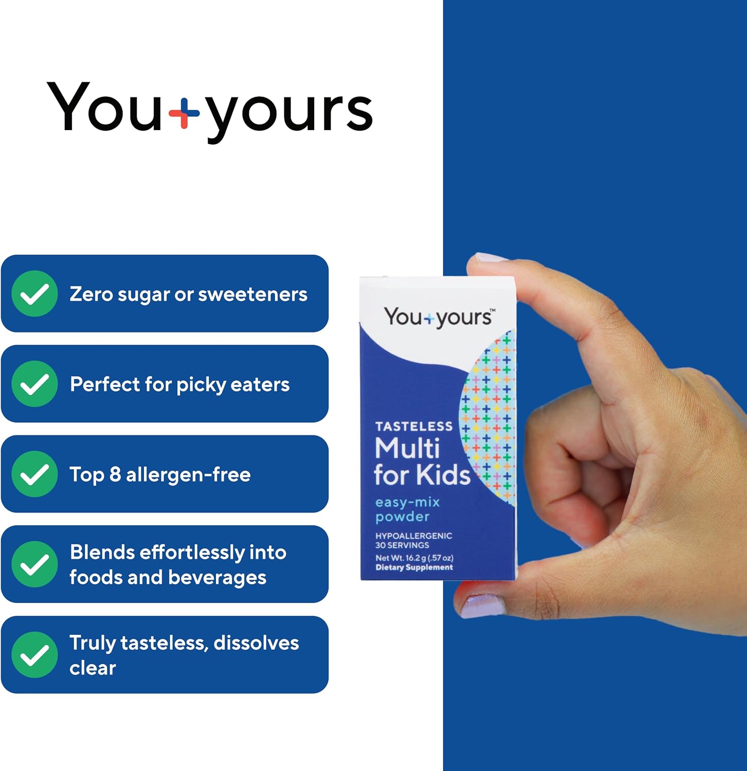 You+yours Multivitamínico en Polvo Sin Sabor para Niños y Bebés - Sin Azúcar, Edulcorantes, Sabores ni Conservantes. 30 Dosis.