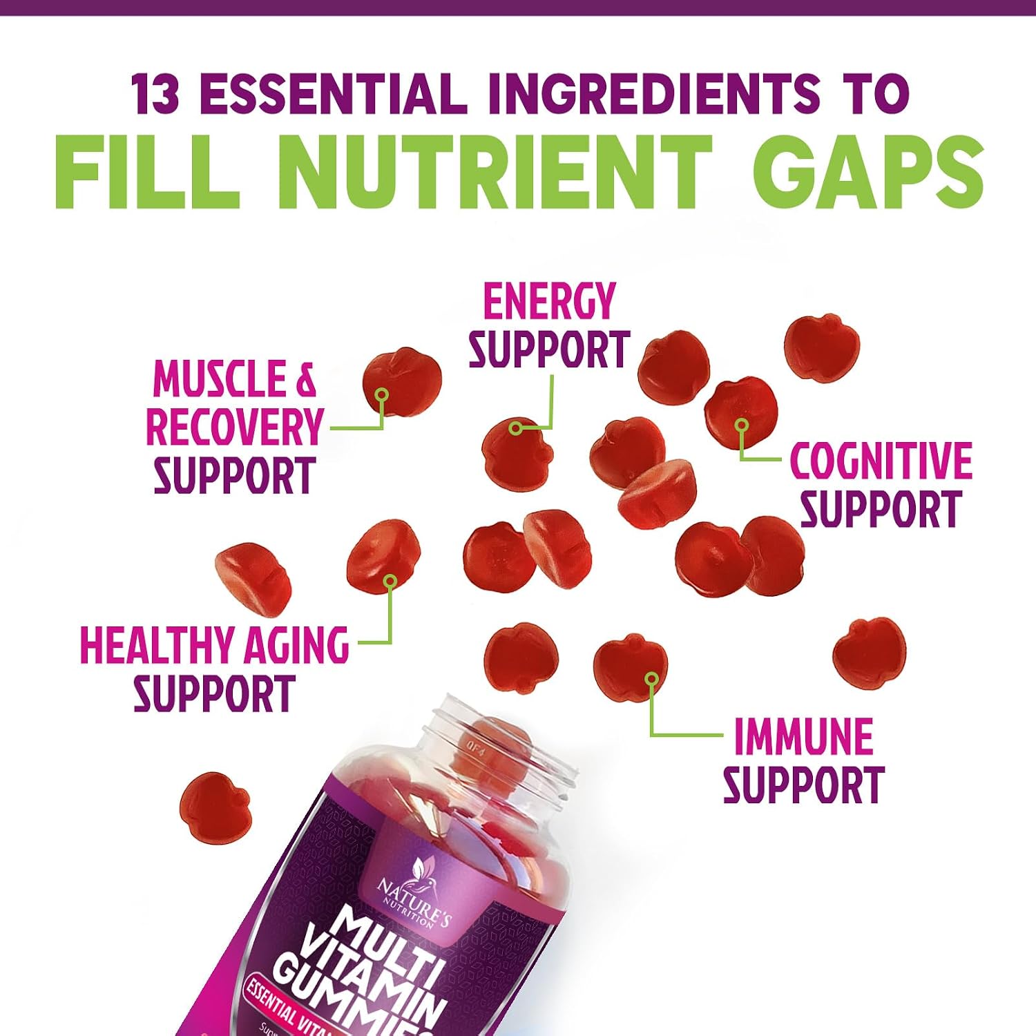 Gominolas Multivitamínicas para Adultos con Vitaminas A, C, D, B12 y Zinc - 60 Gominolas