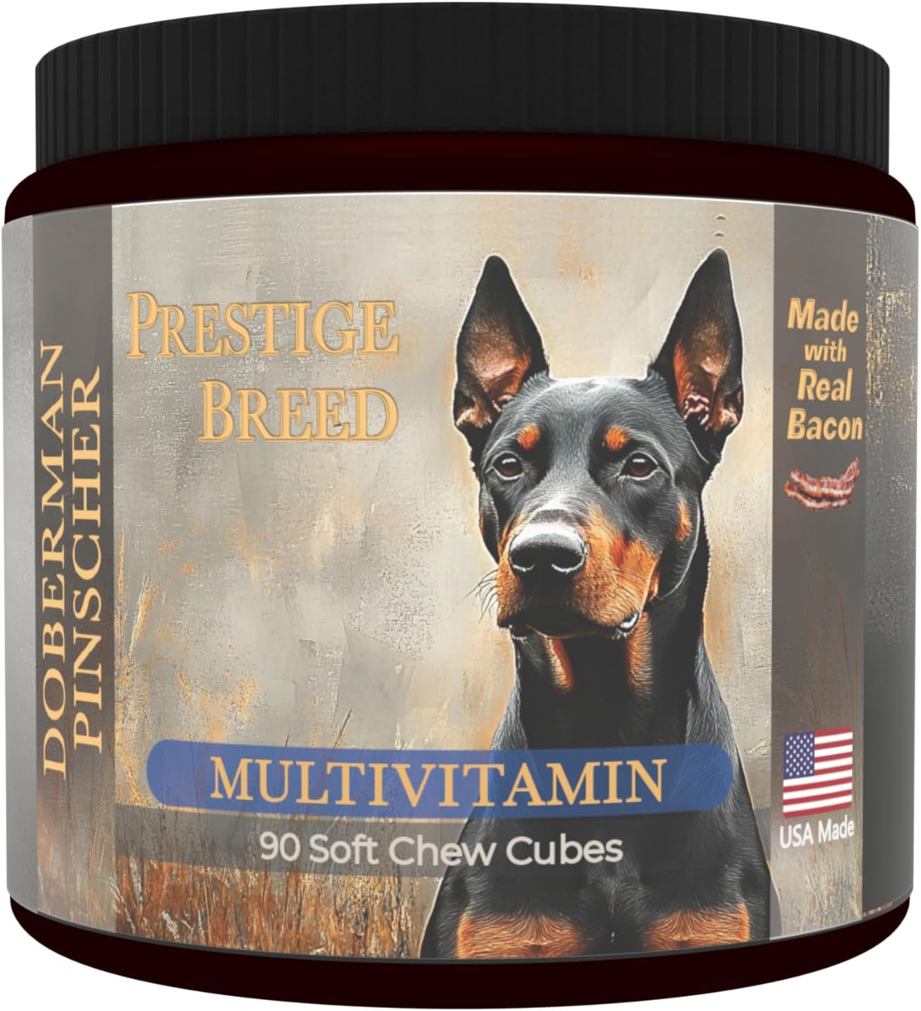 Multivitamínico para Doberman Pinscher, Nutrición Equilibrada, 90 comprimidos, Fabricado en USA con Bacon Real