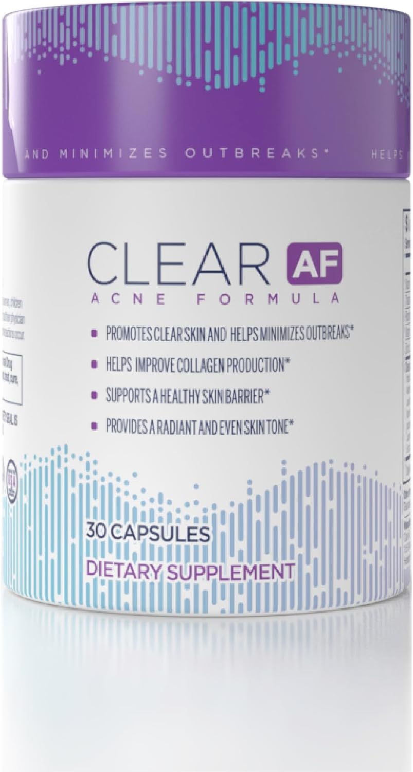 Clear AF Clear Skin Supplement – Apoyo para la Barrera Cutánea, Hidratación y Complexión Saludable con Ceramidas Veganas, Zinc, Vitamina D3, B6, Riboflavina y Tiamina – Cápsulas Veganas – 30 Días