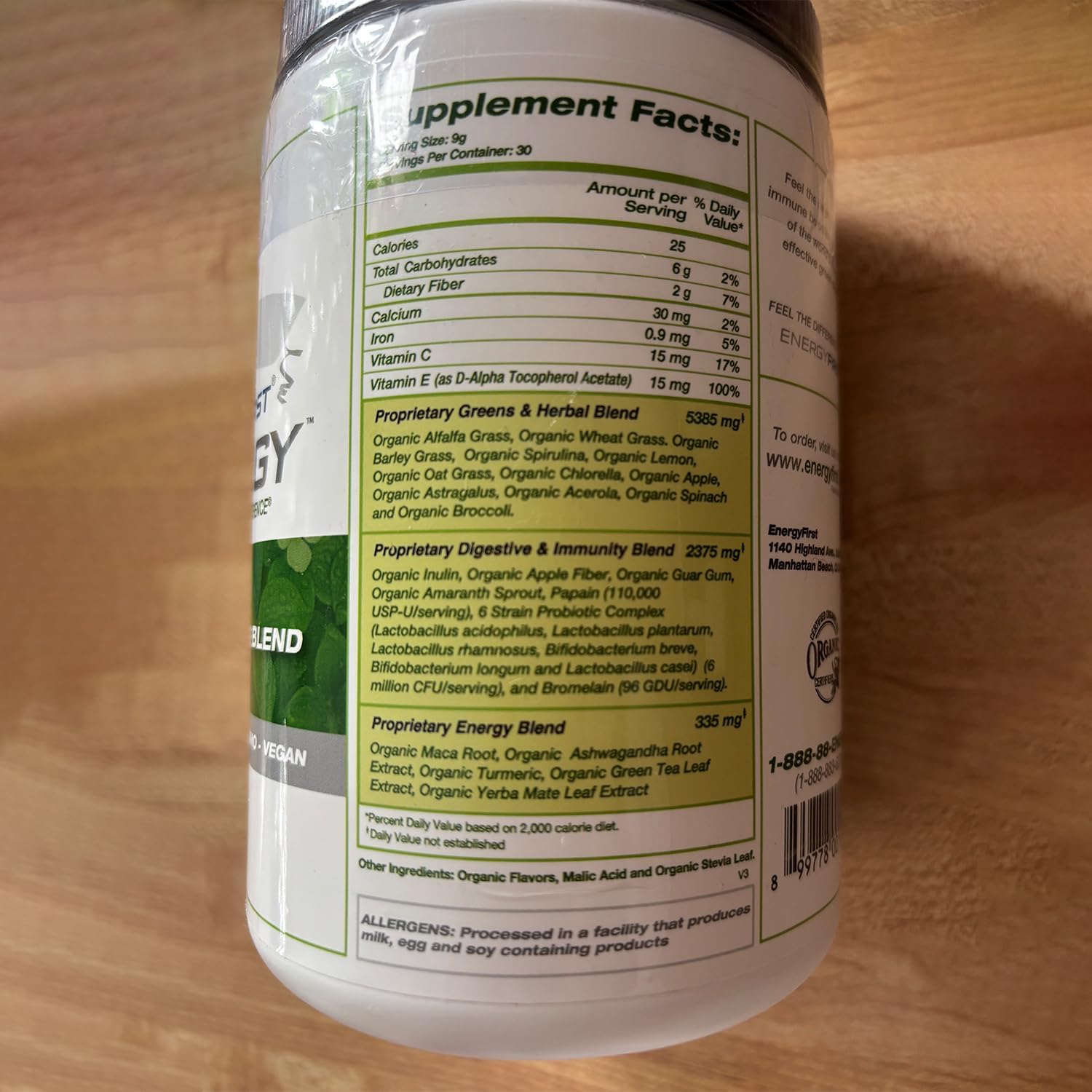 EnergyFirst Greenergy Organic Superfood Powder - 30 raciones