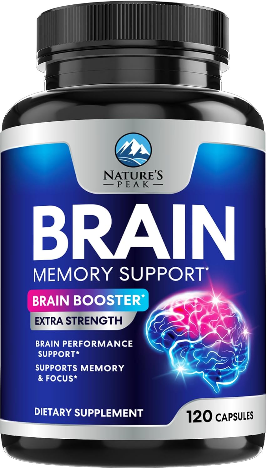 Nature's Peak Suplemento para la Memoria y Concentración - 3X Fuerza Nootrópico con Bacopa, Ginkgo Biloba y DMAE - 60 Cápsulas