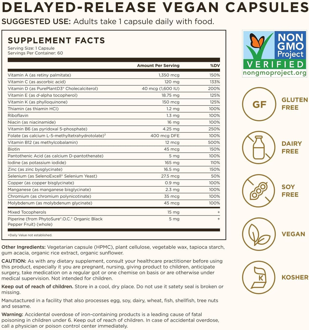 Solgar One Daily Men's Multivitamin – Multivitamínico Diario para Hombres, 60 Cápsulas Veganas de Liberación Retardada