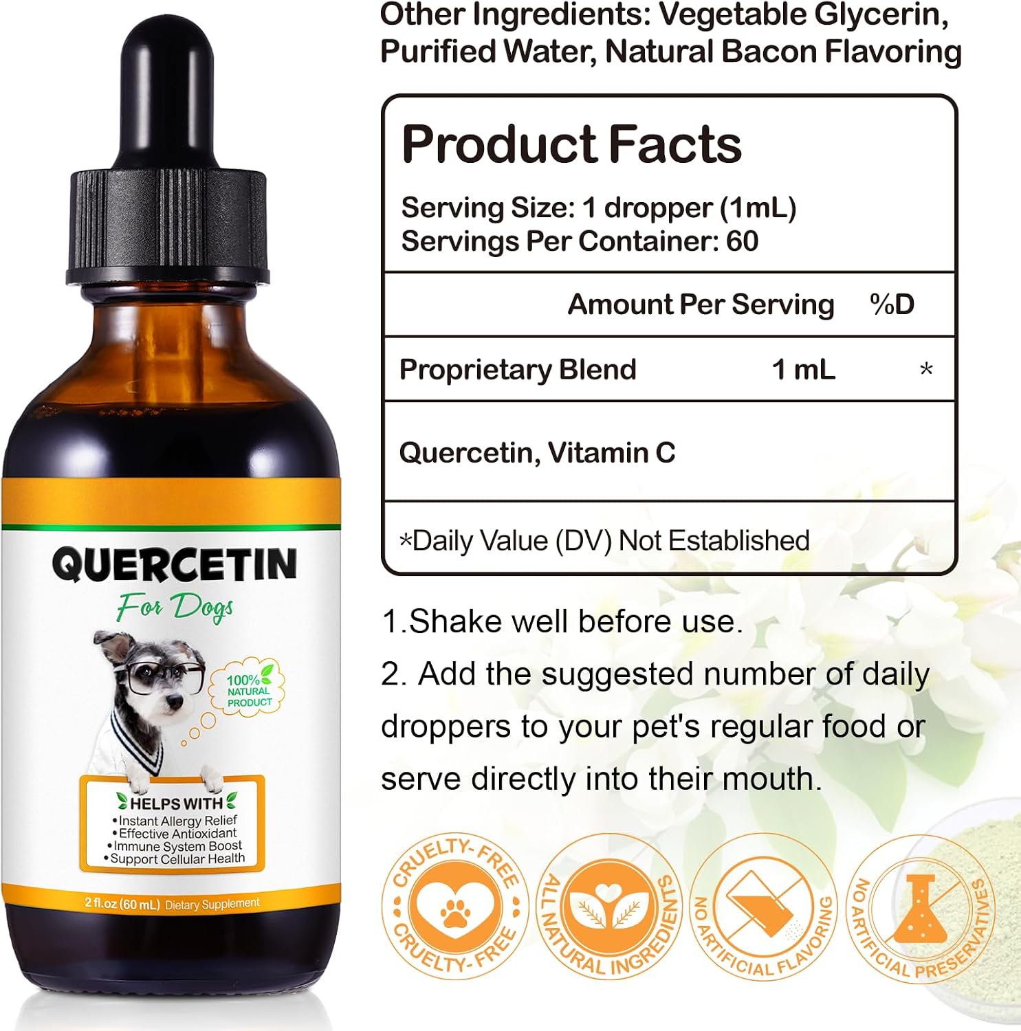 Quercetin para Perros en Gotas Líquidas, 60 ml (2 unidades)