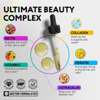 IQ BIOLOGY Biotina Líquida 5000mcg con Colágeno, Queratina y Ácido Hialurónico - Gotas Multivitamínicas para Cabello, Piel y Uñas - 60 ml