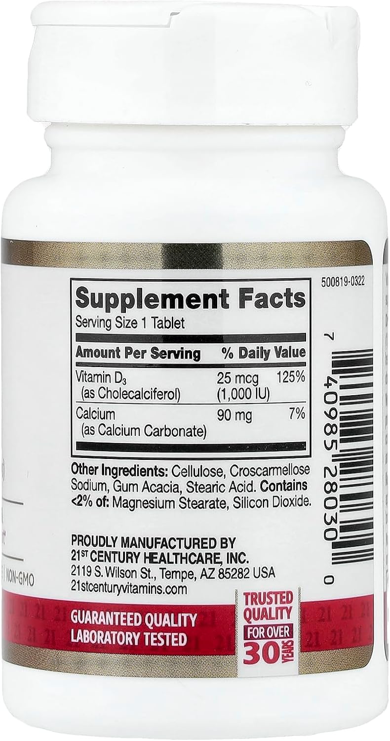 21st Century, Vitamina D3, 25 mcg (1000 UI)