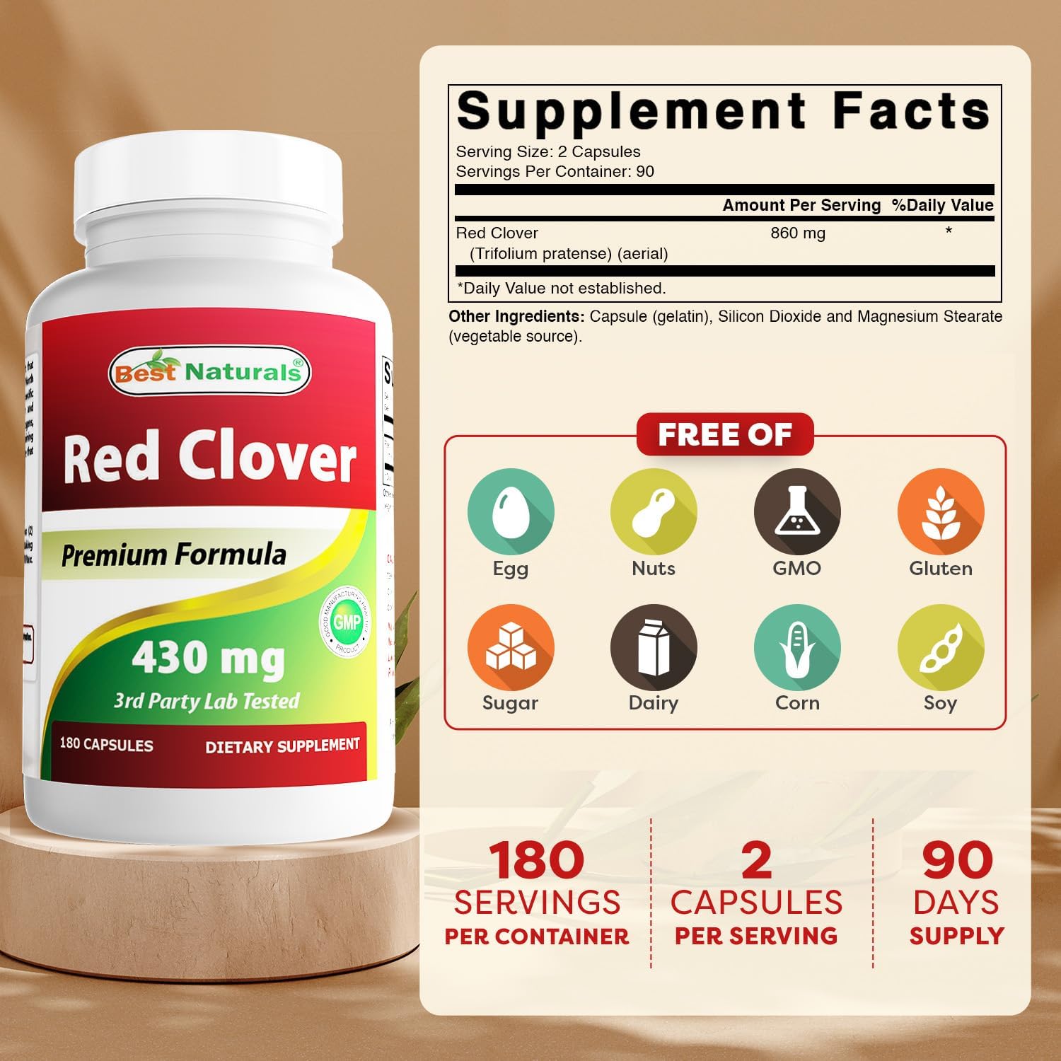 Best Naturals Trébol Rojo 430 mg - 180 Cápsulas
