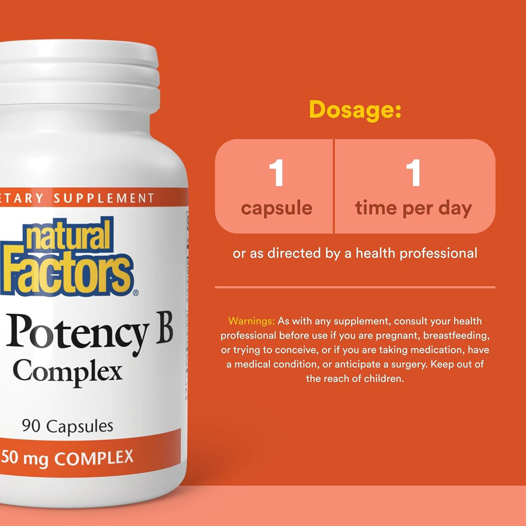 Natural Factors Hi Potency B Complex - Complejo B de Alta Potencia - 90 Cápsulas