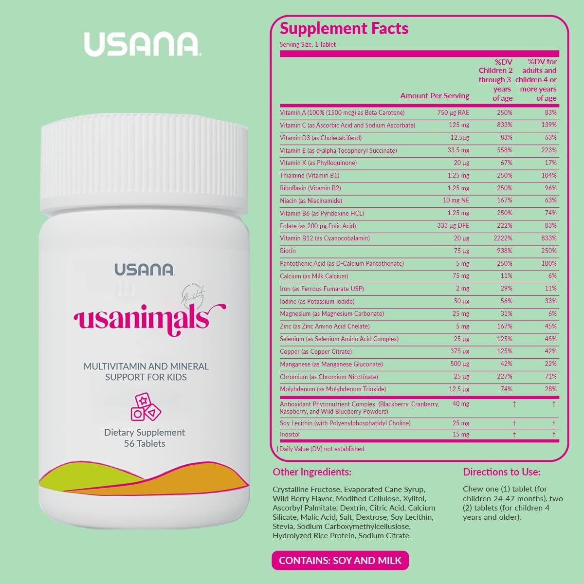 USANA Usanimals Multivitamínico para Niños - 56 comprimidos masticables