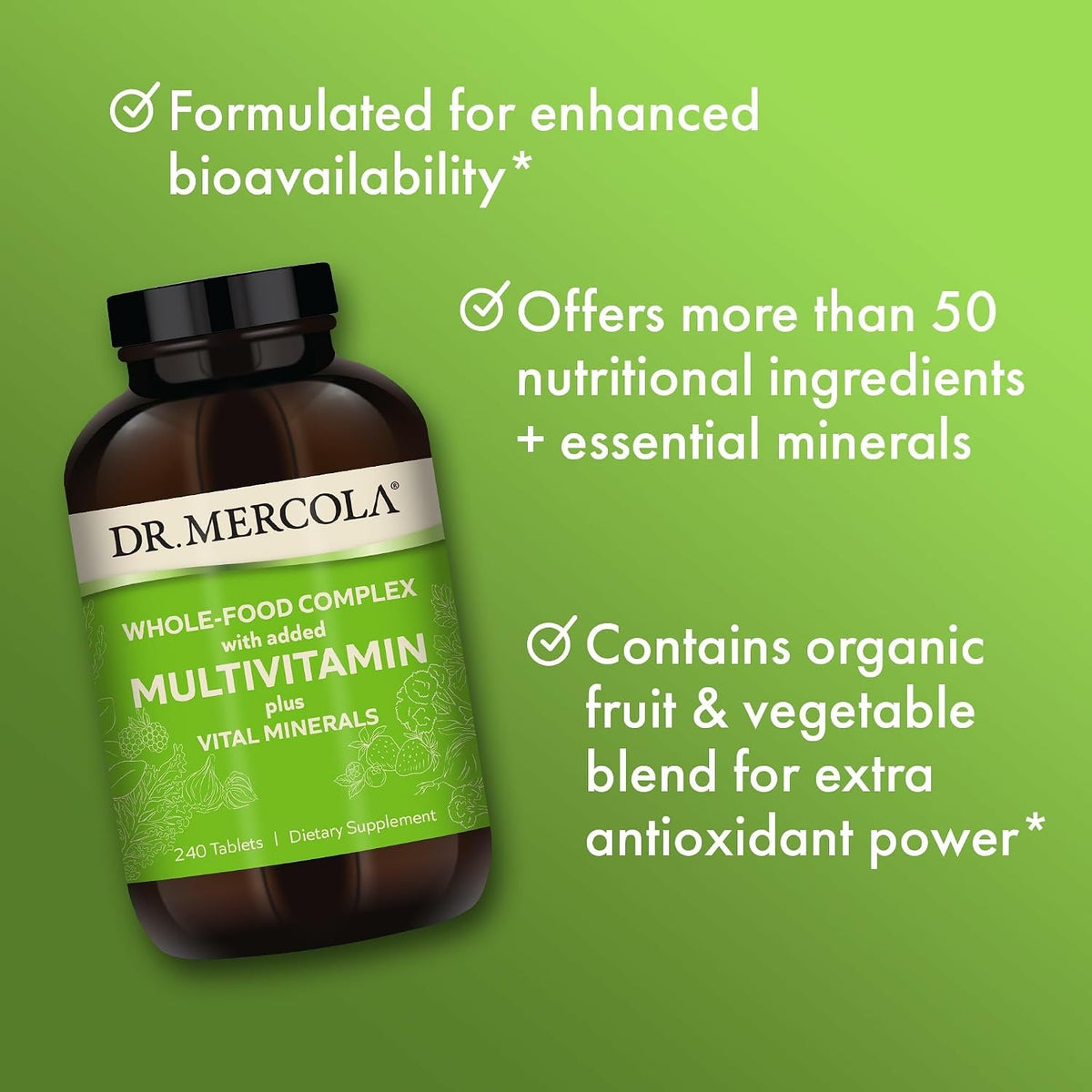 Dr. Mercola Whole-Food Complex Multivitamínico con Minerales - 240 Comprimidos (30 Servicios) – Image 4